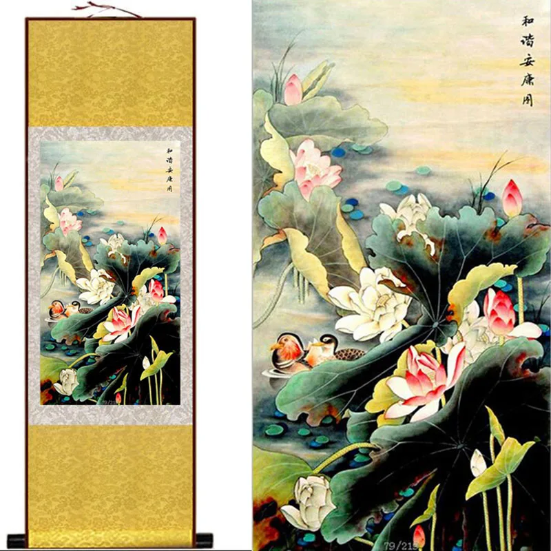 Traditional silk art  painting  Mandarin Duck and Water Lily  Chinese Art Painting Home Office Decoration Chinese painting