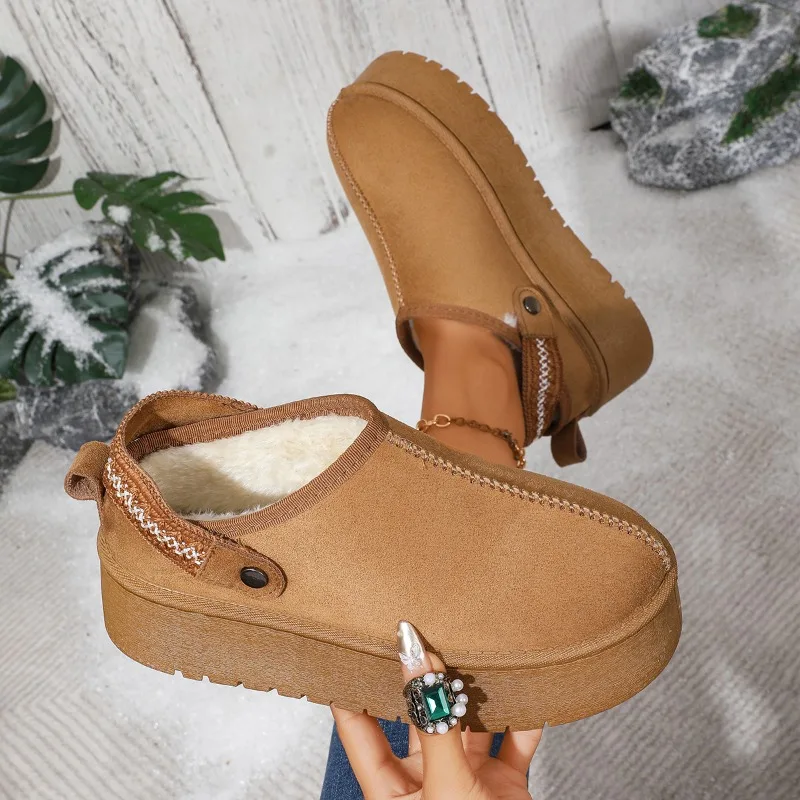 Winter Women's Vintage Comfortable Solid Color High Heel Snow Boots 2026 New Women Keep Warm Fashionable Anti Slip Snow Boot