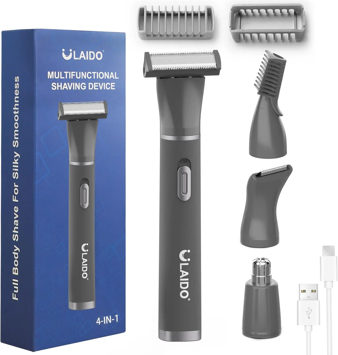 

4-in-1 Electric Hair Trimmer for Men, USB-C Pubic & Body Hair Shaver with Storage Bag