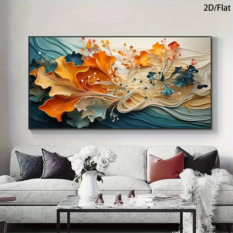 2D Flat, 2D Flat, 2D Flat Painting, 1 Unframed Canvas Artwork, Depicting a Woman Wearing a Floral Headdress, Perfect for Modern