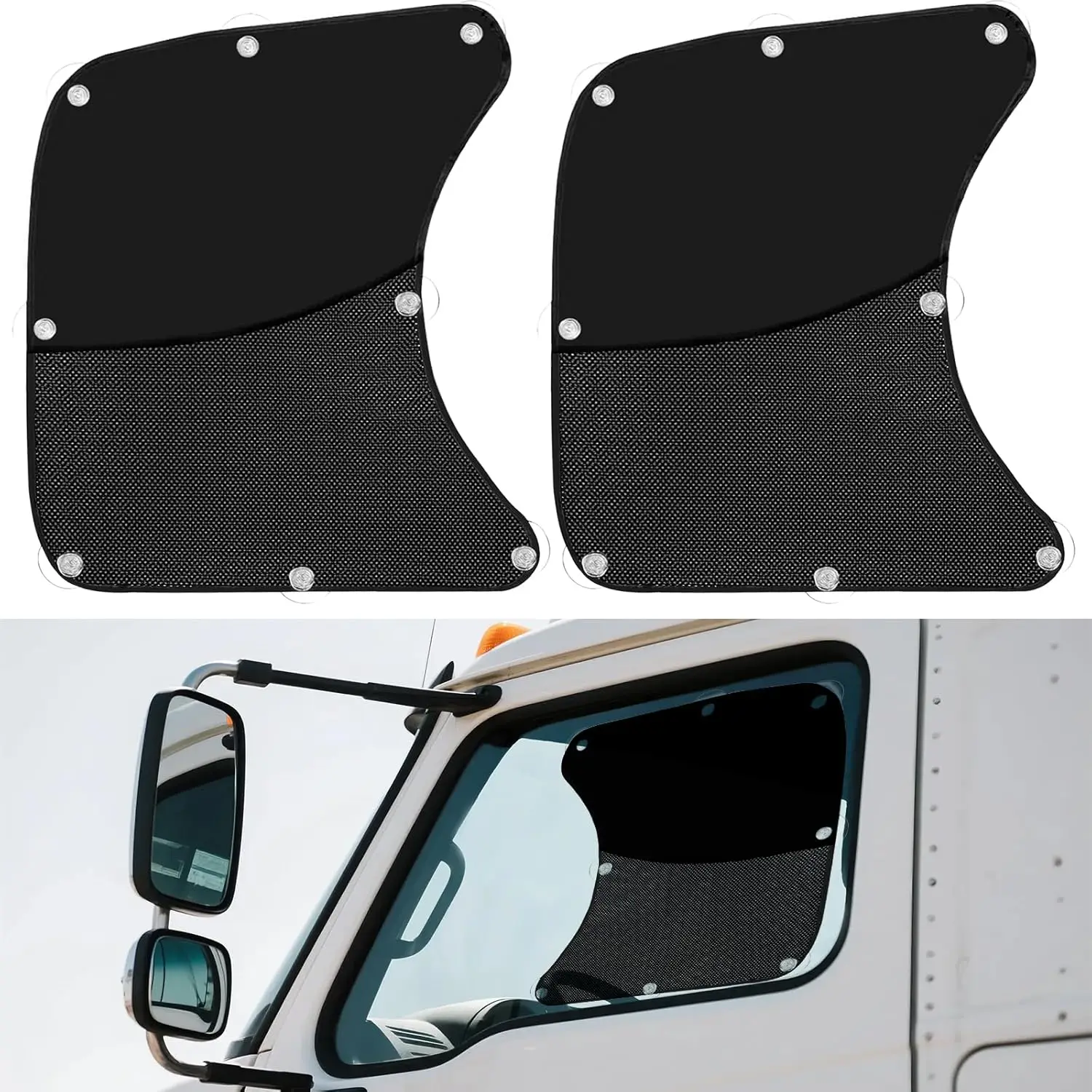 

Upgraded 2 PCS Semi Trucks Window Shades, 23.6"x21.6" UV Protection Truck Window Shade with Suction Cups, Compatible with Freigh