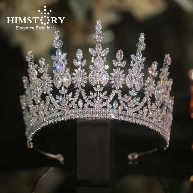 

Himstory Big Large Crystal Zircon Tiara Crown Pageant Prom Headband For Brides Women Headpiece Wedding Accessories