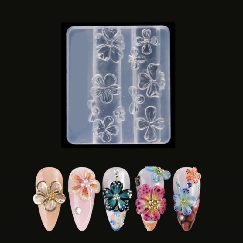 

X6HE 2PCS Силиконовые плесени ногтей для ногтей для трехмерных цветочных чар эпоксидные смолы