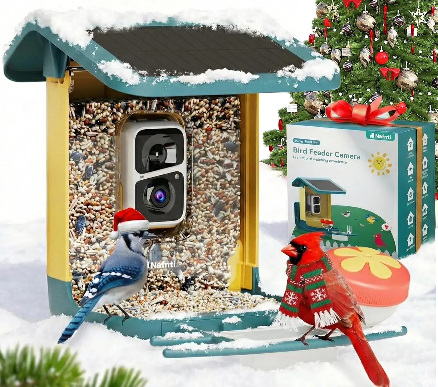 

Smart Bird Feeder with 2K Camera, AI Recognition, Solar Powered, Ideal Gift for Bird Lovers