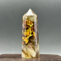 Artificial Quartz Tiger Skin Smelted Stone Tower Yellow Stripe Crystal Wand Reiki Healing Meditation Witchcraft Home Decor