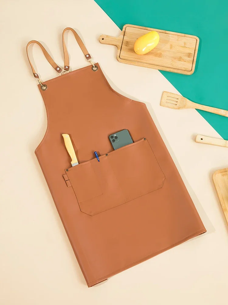 Korean Japanese Style Leather Waterproof Apron Coffee Room Waiter Kitchen Cooking Pinafore Keeping Dry Manicurist Nursing Aprons