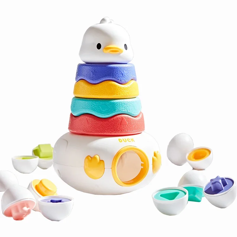 Cute Duck Stacking Toy for Infant Baby Toddler Color Shape Cognition Sorting Early Educational Toy Parent-Child Interactive Game