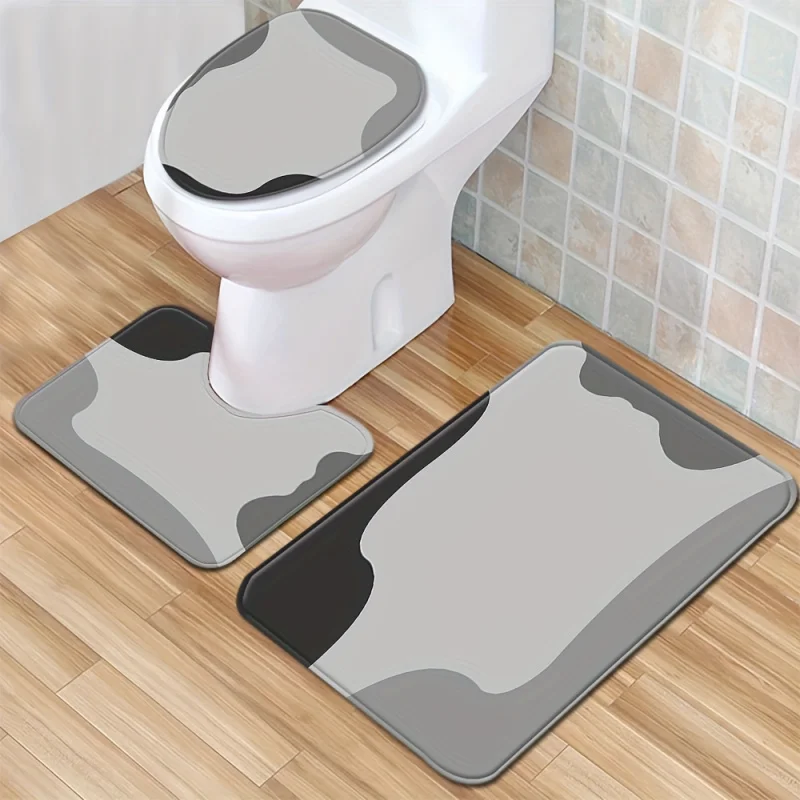 1/3pcs Simple Flower Color Picture Floor Mat Set Toilet Cover Toilet Carpet Bathroom Absorbent Door Mat Bathroom Three-piece Set