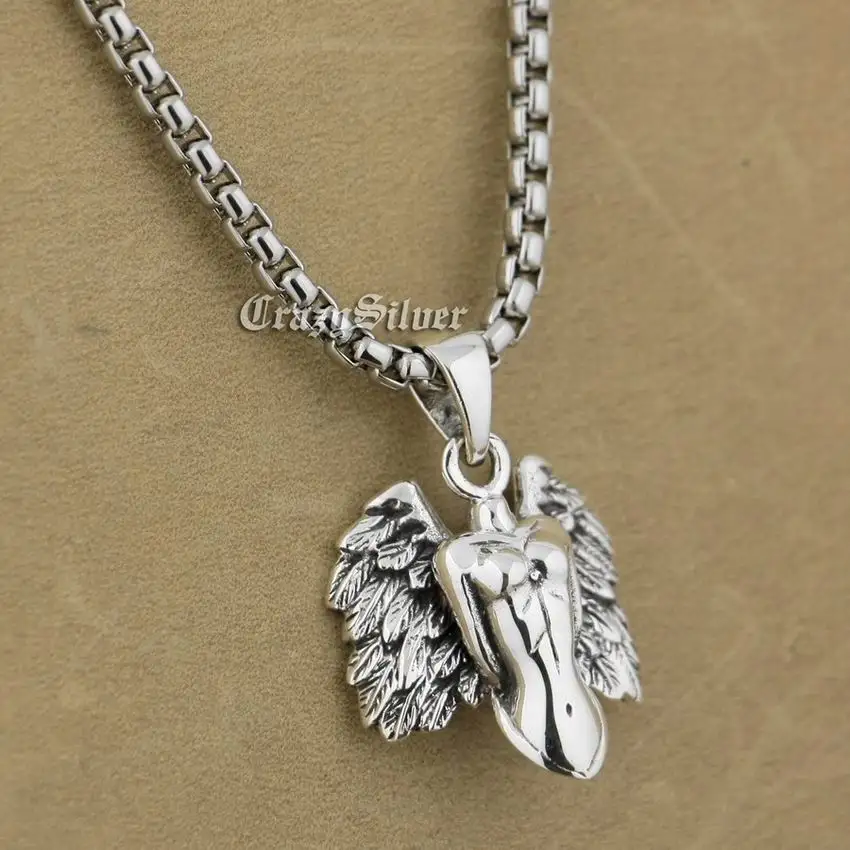 

925 Sterling Silver Naked Angel Wing Charm Pendant 9S015