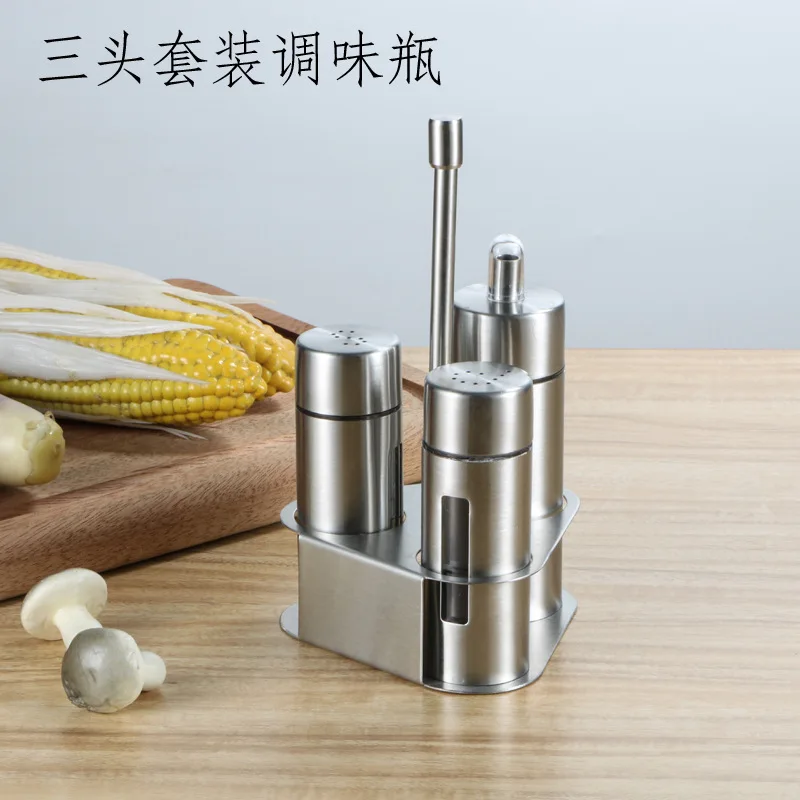 Stainless Steel Kitchen Seasoning Bottle Set Pepper Bottle Holder Kitchen Tools for Oil Salt Vinegar Storage