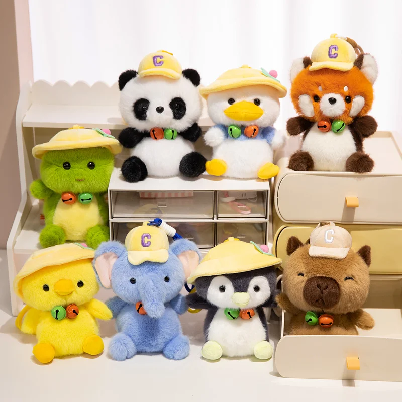 

15cm Cute Hat Animal Plush Pendant Stuffed Duck Chick Penguin Small Plushi with Loop Keyring for Bag Decor Gift