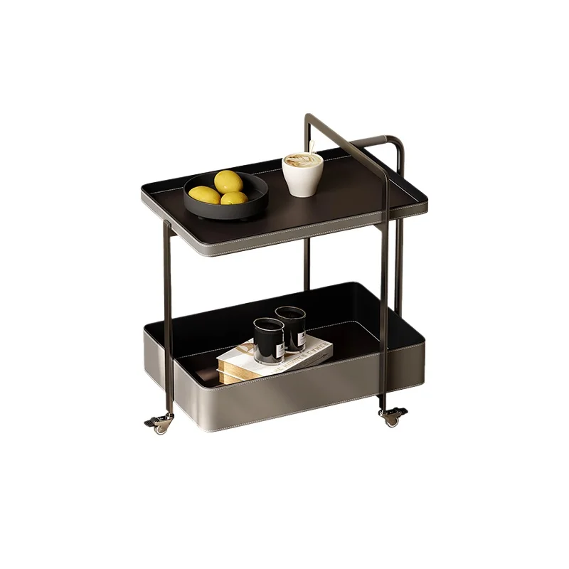 

Premium side table with wheels removable light luxury saddle leather sofa side table small coffee table
