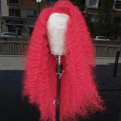 Synthetic Lace Front Wigs Long Kinky Curly Pink For Women With PrePlucked Baby Hair Heat Resistant Fiber Hair Daily Wear Wig