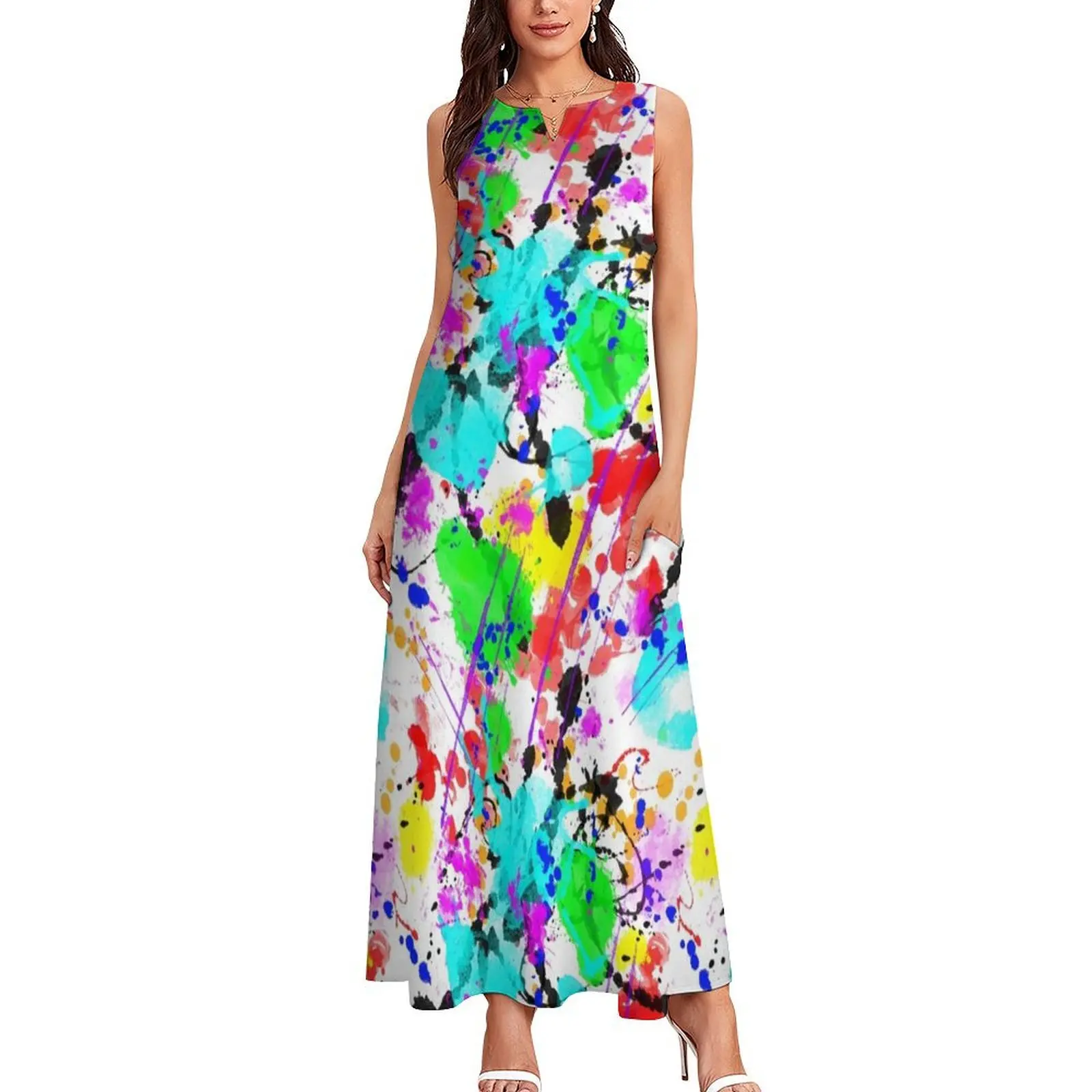 Watercolor splatter effect, neon colors Long Dress elegant guest wedding dress Dress woman dresses for women