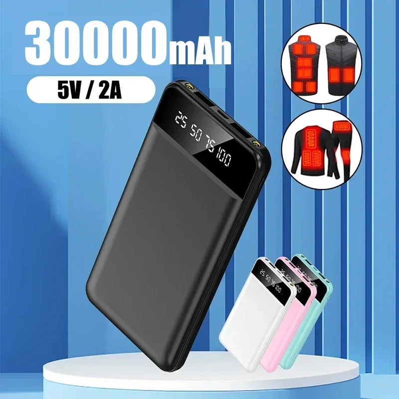 30000mAh Mini Power Bank Fast Charging Portable Charger External Battery Pack Dual USB For  Heating Vest Jacket Socks Phone