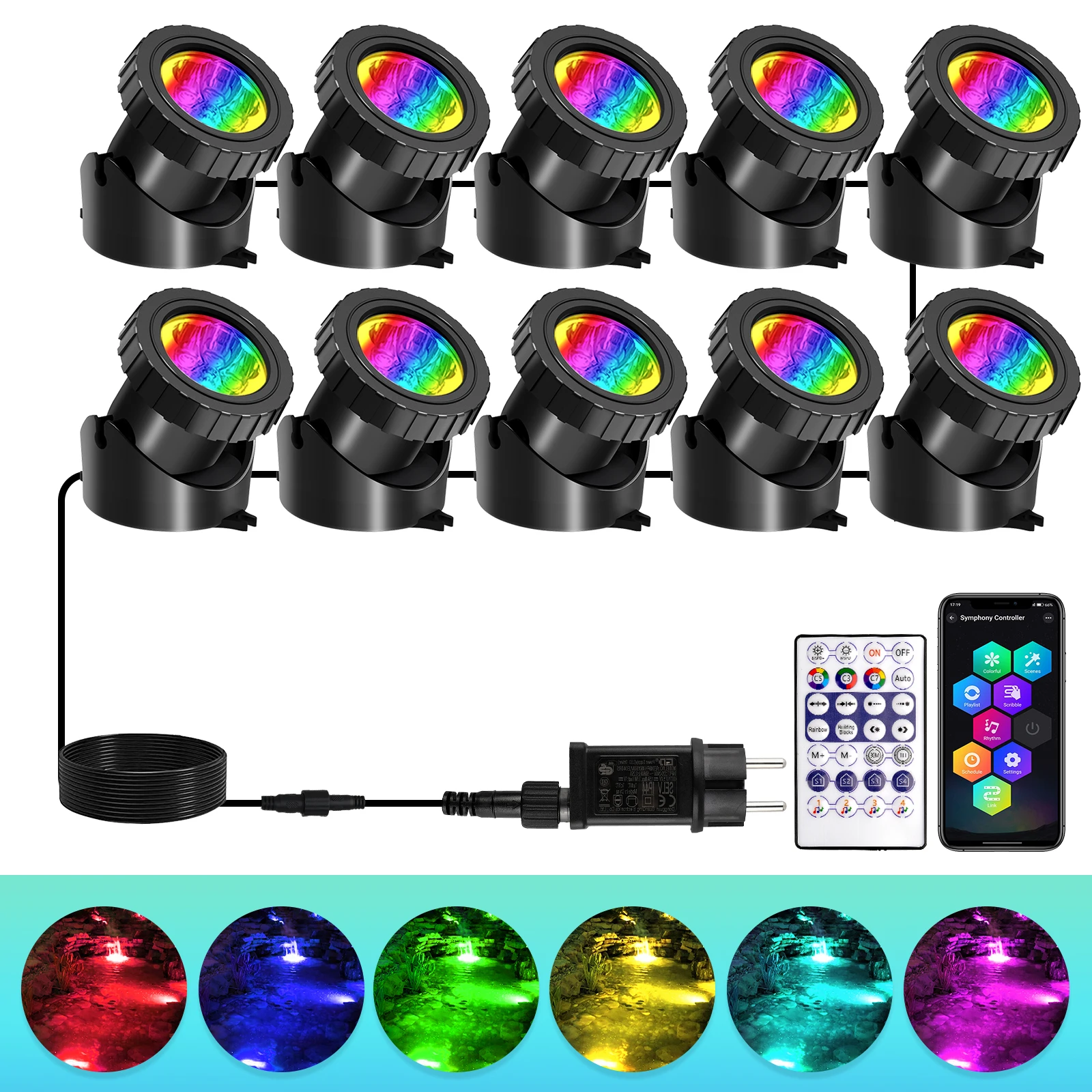 2/3/8/10 LED Lights Waterproof IP68 Underwater Fountain Pond Spot Light Landscape Spotlight For Garden APP Remote Control