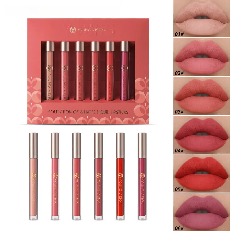 6 PCS Matte Liquid Lipstick Set Make-up Waterproof Long Lasting Cosmetics Korean Makeup Matte Lipstick  Non-sticky Lip Gloss