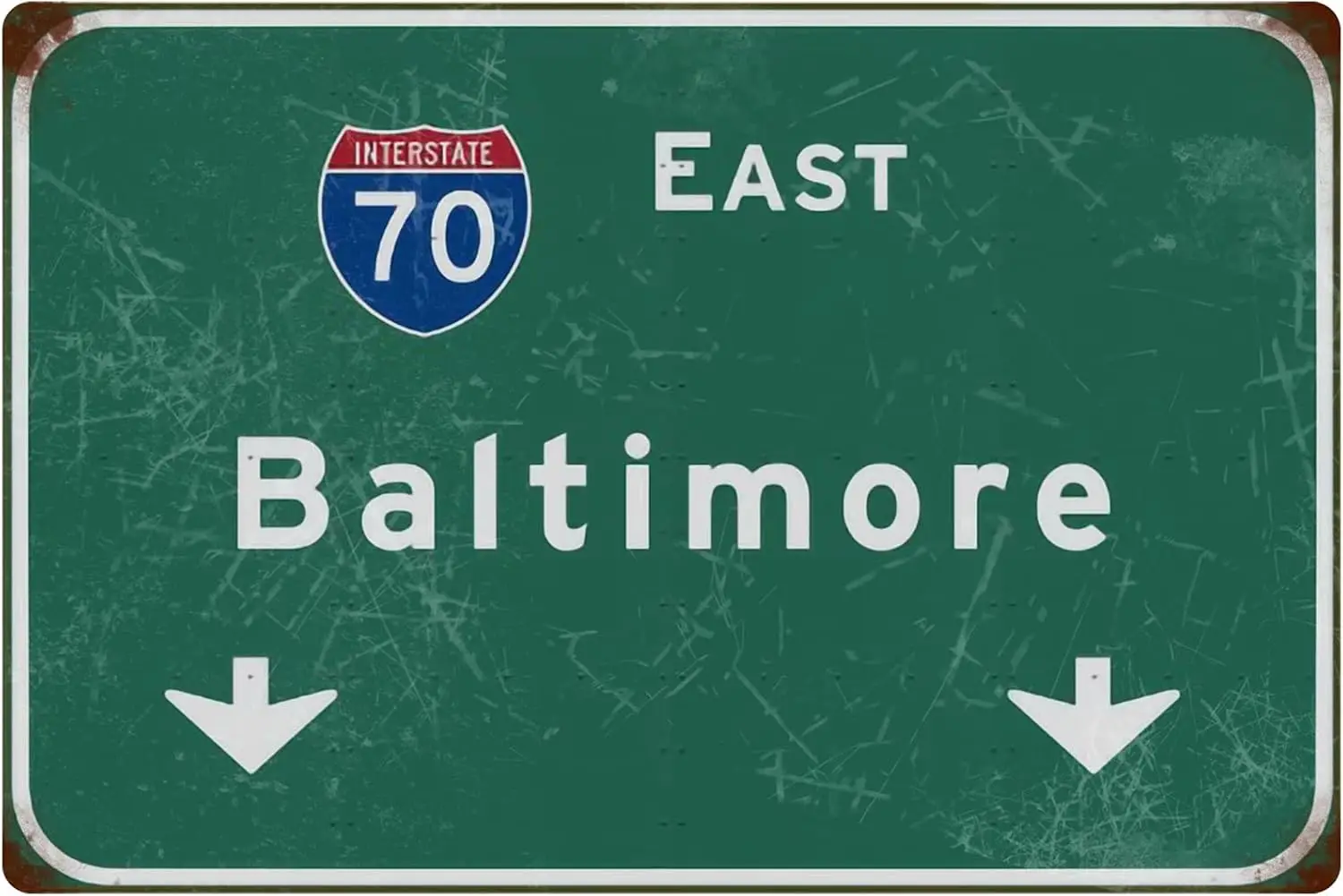 Tin Sign Retro East Baltimore Intercontinental 70 Direction Sign Indicating Logo Metal Sign Airport Highway Bar Club Wall Decora