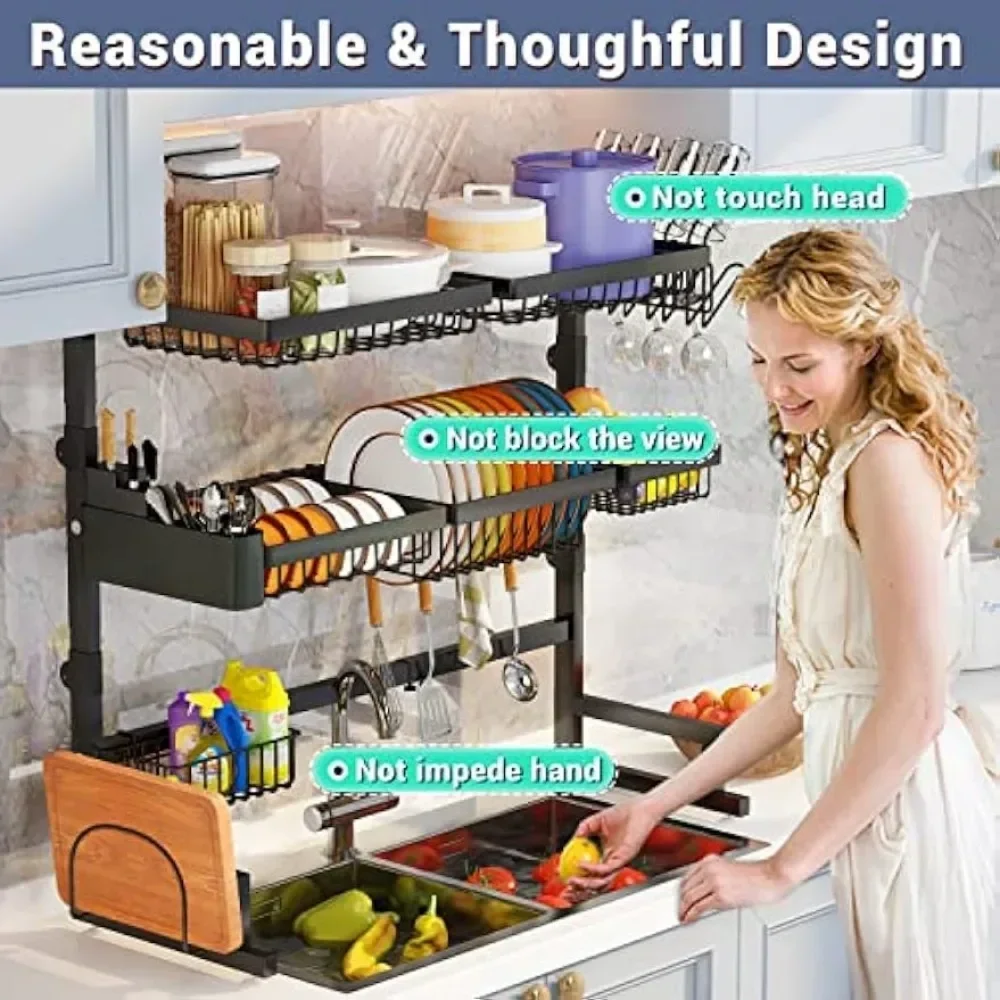 ADBIU Over Sink (31inch≤Sink Size≤39.5inch) Dish Drying Rack (Expandable Height/Length) Snap-On Design  Kitchen Large