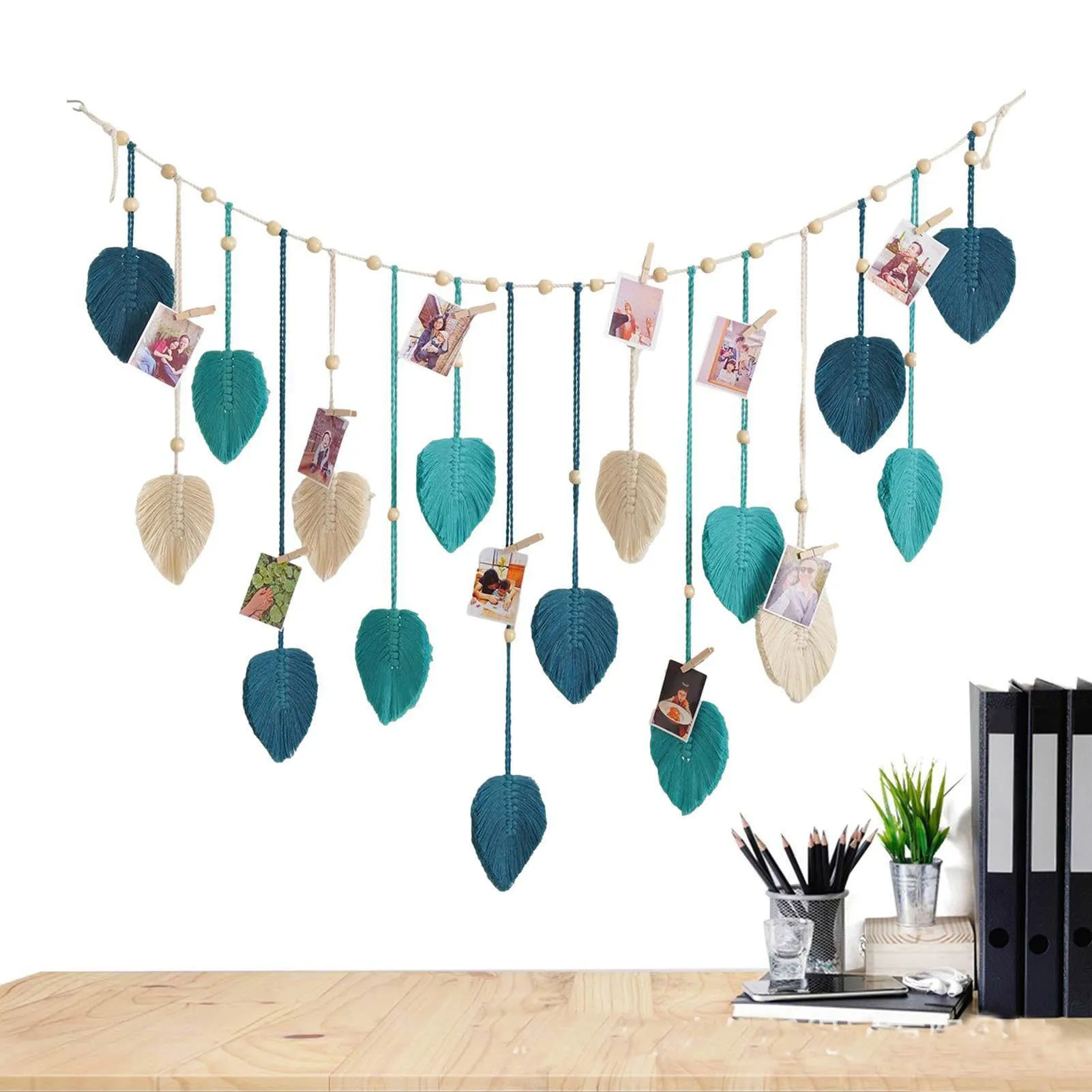 120x75cm Bohemian Wandbehang mit Blättern und Quasten, Wandteppich, Makramee, grüne Blätter, schicke Heimdekoration, Schlafzimmer, Weihnachtsgeschenk – Detail 3