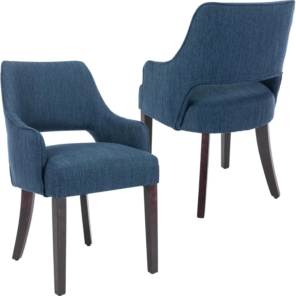 Modern Dining Chairs Upholstered Linen Accent Side Chair with Mid Open Back & Wood Legs, Arm Chair for Home Kitchen