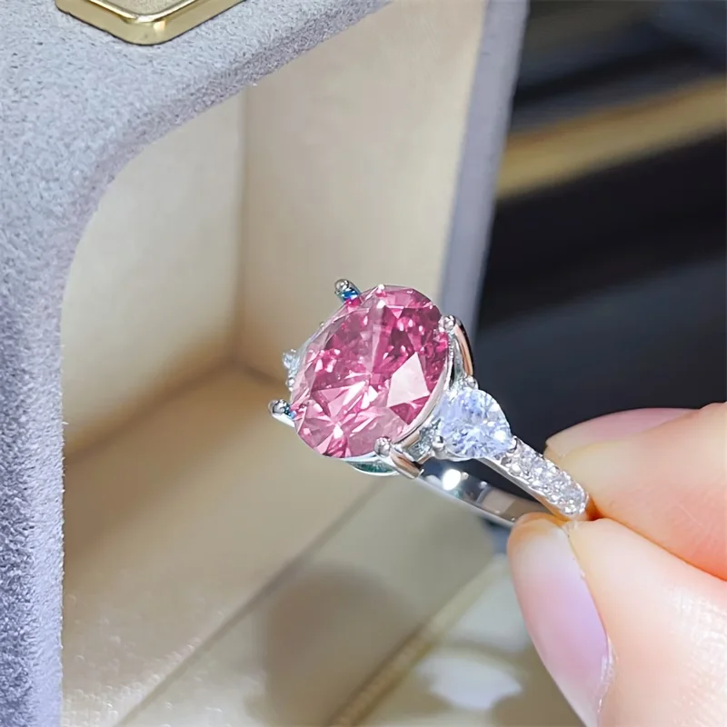 

Кольцо из стерлингового серебра 925 пробы с розовым муассанитом 5 карат, овальной огранки, для женщин, для свадьбы, помолвки, вечеринки, вечернее украшение, подарок