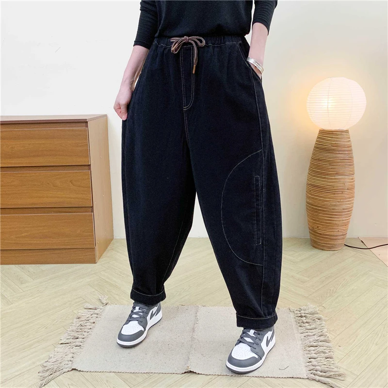 Masss Wasss Brand 2025 Autumn Womens Elasic Waist Harem Pants Females Vintage Loose Fashion Punk Cotton Leisure Solid Trousers