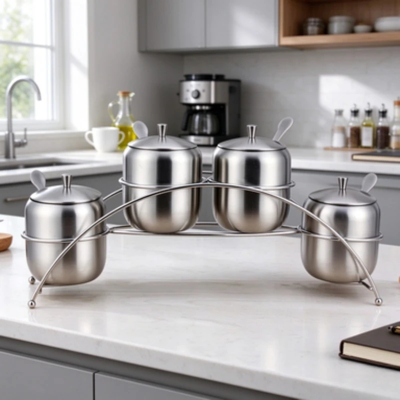 304 Stainless Steel Save Space Spice Box Integrated Seasoning Canister Light Luxury Kitchen Storage Set for Salt MSG Condiments