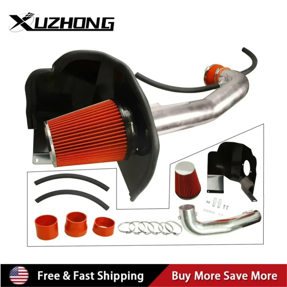 Cold Air Intake Kit + Heat Shield Red For 2014-2020 Chevrolet Silverado 1500 with 5.3L 6.2L V8 Engine 2015-2020 Cadillac Escalade ESV with 6.2L V8 Engine