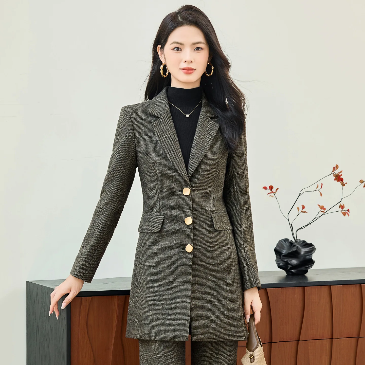 

High End Windbreaker Coat Professional Suit Female Autumn Winter Formal Ladies Lengthen Business Suits Women Work Office Uniform