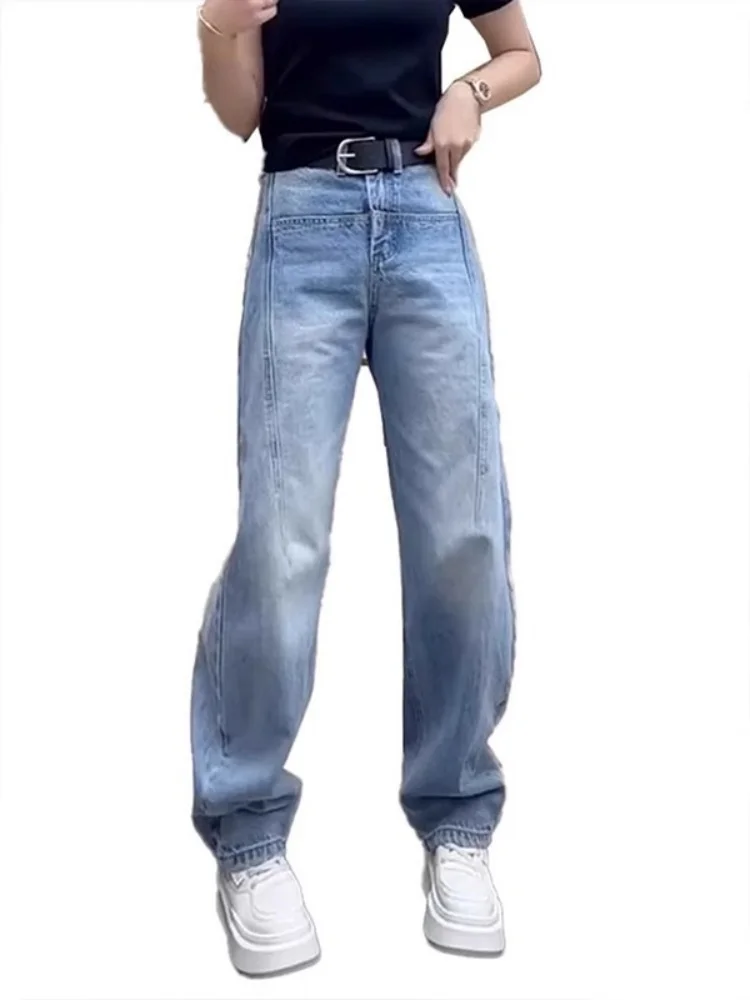 Pantalones vaqueros ajustados de pierna recta para mujer, pantalones informales cómodos con cierre de botón de cintura alta, elásticos, sin hierro, coreanos