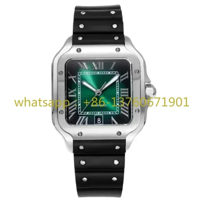 Luxury New Men Women Automatic Mechanical Watch Stainless Steel Sport Black Rubber Strap Sapphire Glass Square Watches