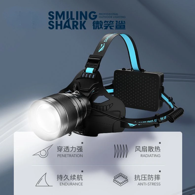 Youpin Smiling Shark High Power Strong Light Headlamp Outdoor Hiking Construction Site Construction Focusing Waterproof Headlamp