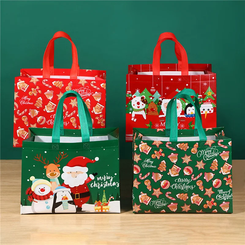 1/3Pcs Christmas Gift Bags Thickened Non Woven Santa Elk Snowflake Tote Bag Waterproof Foldable Xmas Christmas Treat Bag Handbag