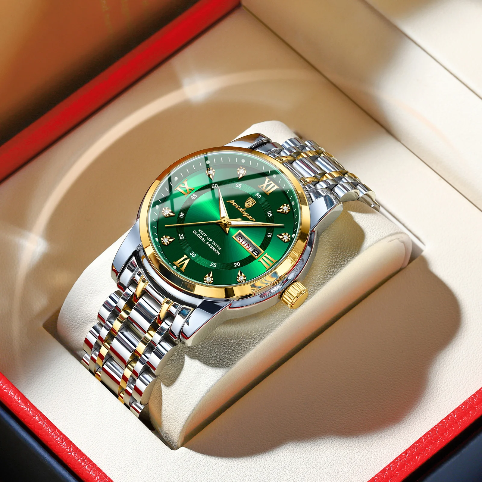 POEDAGAR Luxus Trendy Mann Armbanduhr Wasserdicht Edelstahl Leucht Männer Uhr Datum Woche Mode Quarz herren Uhren Reloj