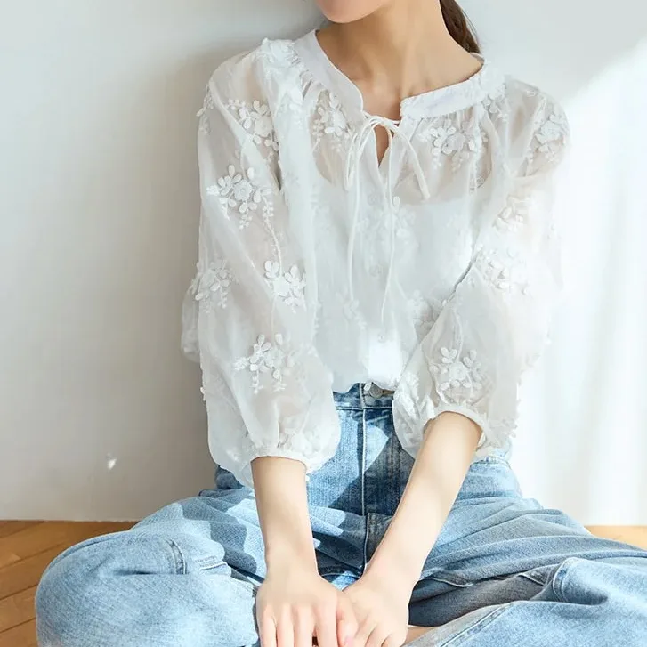 Zoete Japanse Sle geborduurd zwaar werk irt met riem witte top open vest kleine bovenkleding voor dames losse pasvorm Lante...