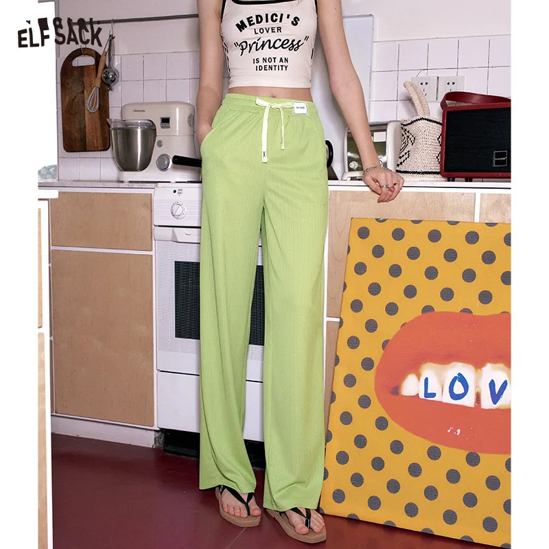 

ELFSACK Soft and glutinous drape casual wide leg pants for women's spring 2024 new loose straight leg slimming pants