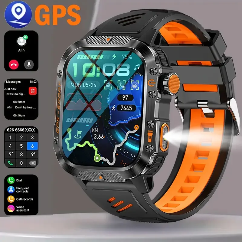 

Wonlex GPS Смарт-часы для мужчин и женщин Военный фонарик Amoled IP68 Водонепроницаемый Спорт на открытом воздухе Компас Smartwatch Смарт-браслет