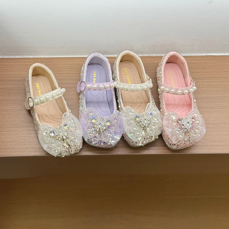 

Girls Sequin Pearl Shoes kid's Mary Janes Fall 2026 Sequin Bowknot Dress Shoes with Pearl & Wedding Guest Shoes Princess Pumps
