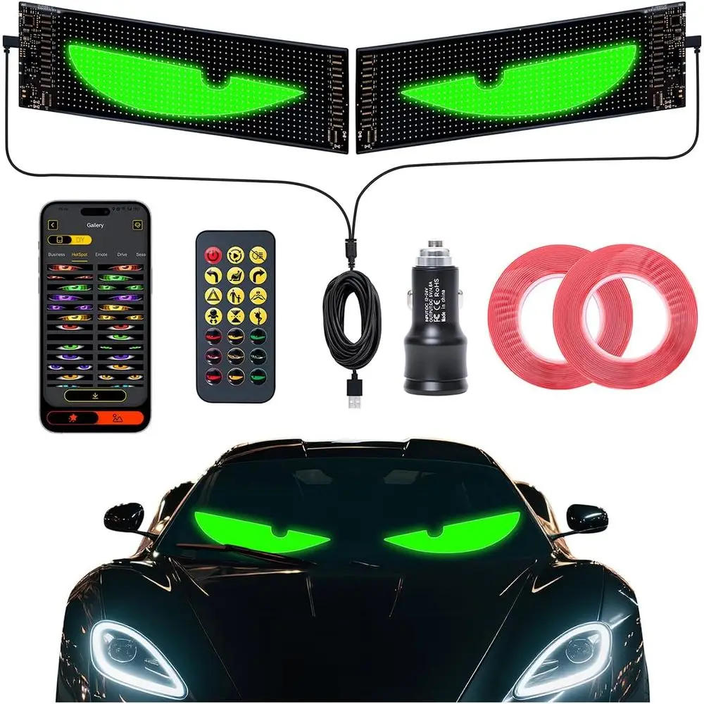 

Pair of 23.4x4.7 Waterproof LED Car Windshield Lights with Dynamic Patterns, Remote Control, USB Powered for Vehicles