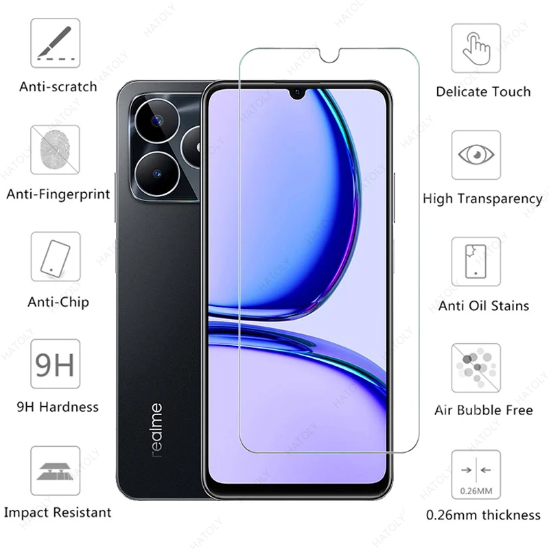 For Realme C53 Glass for Realme C53 Tempered Glass Film Front Mobile Phone Screen Protector HD Camera Len Film for Realme C53