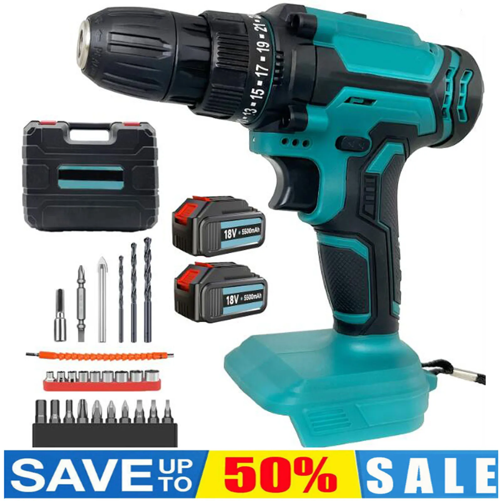 Cordless Drill Driver 21V, Cordless Screwdriver Drill With 2X5.5Ah Li-ion Battery, 25+1 Torque, 350N.m Max Electric Drill