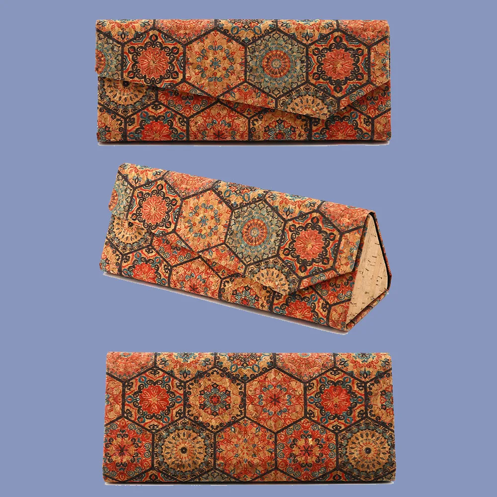 Retro Cork Folding Triangle Glasses Case for Men Women Sunglasses Box Portable Travel Glasses Storage Box Eyewear Accessories