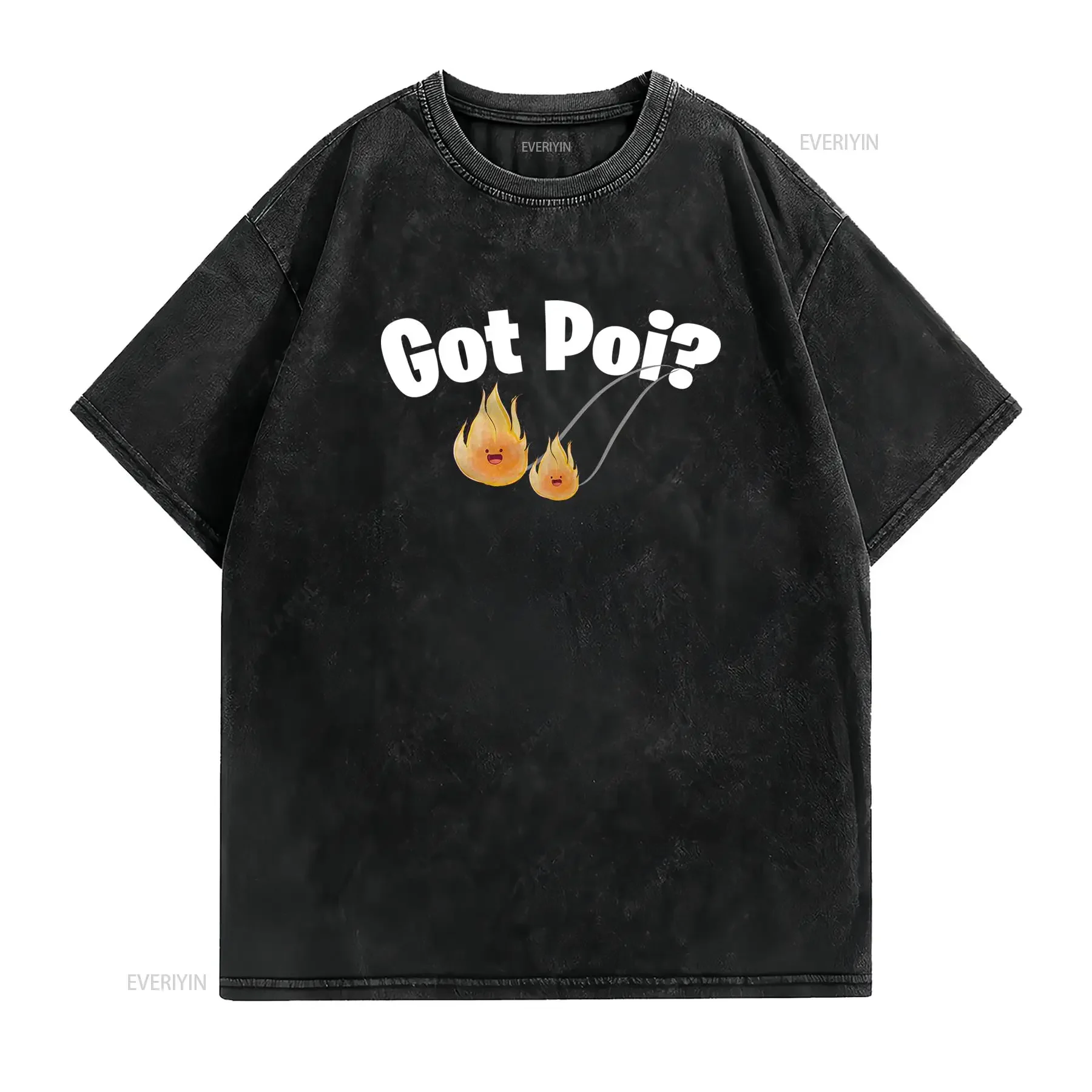 Poi Spinning T Shirt Fire Dancing Print Casual Crew Neck Slight Stretch Fabric Regular Fit for Men All season vintage Washed