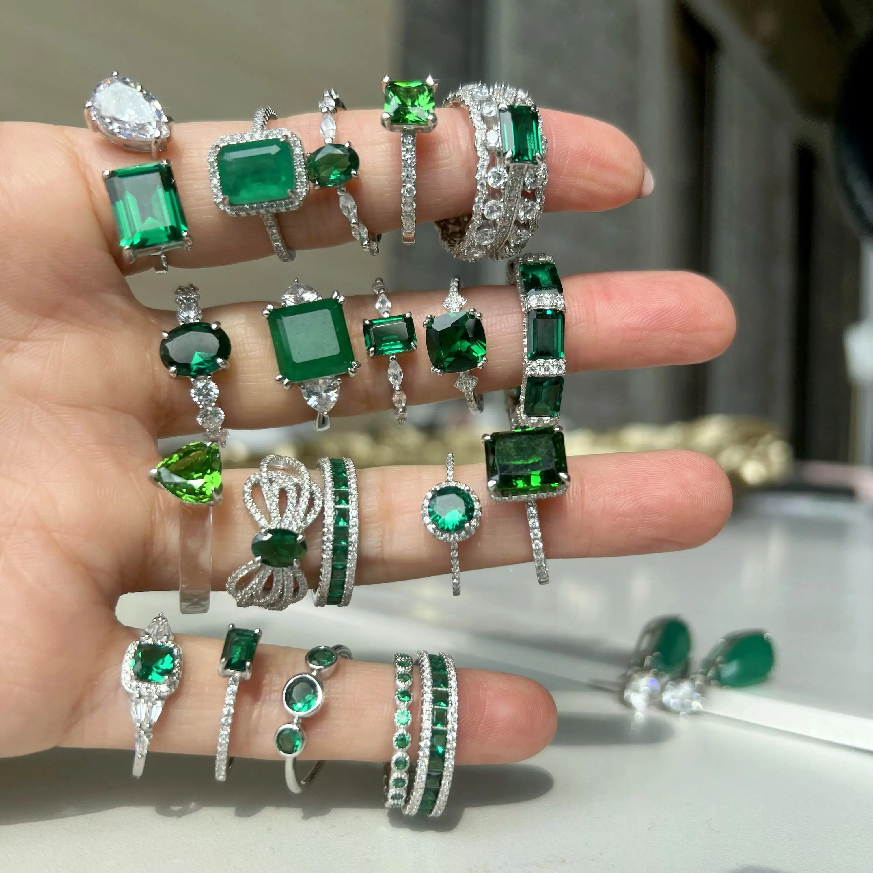 

925 Sterling Silver Lab Grown Diamond Women 5A Zirconia Eternity Band Wedding Emerald Cut Stone RingsValentine's Day gifts