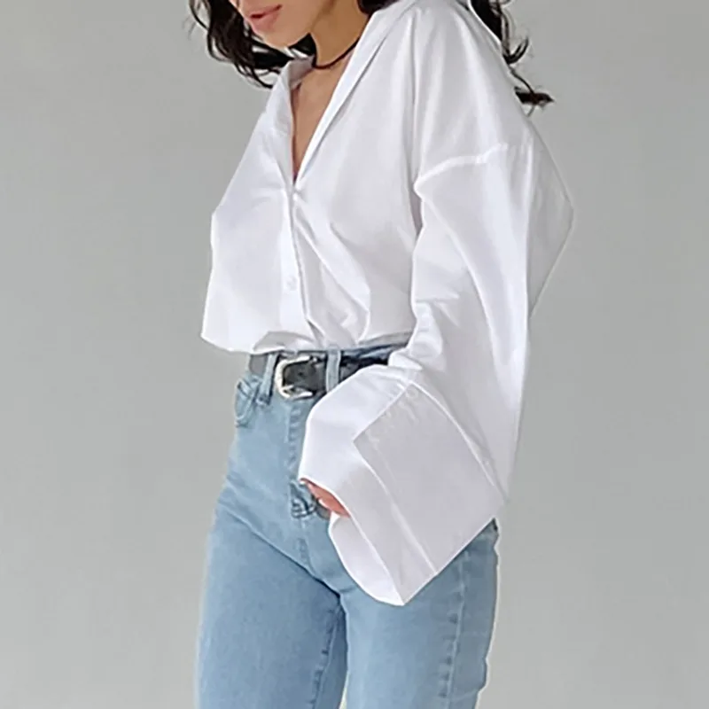 

Autumn Blouse White Shirt Loose Casual Loose Top Fashion Women Office Lady Shirt Long Sleeve Tops Women Clothes 29373