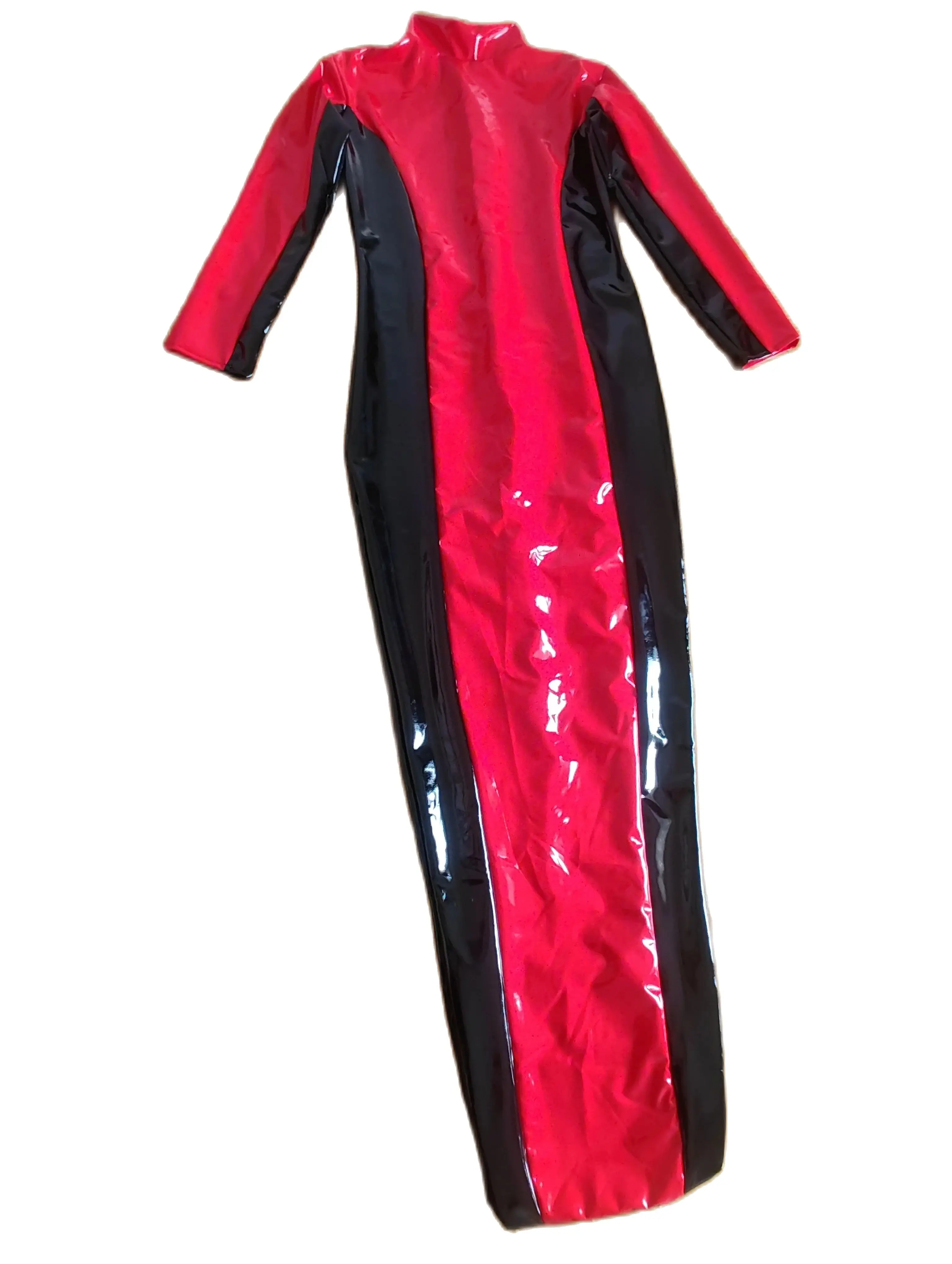 Catsuit Costumes Pvc faux leather Sexy Unisex Fetish Zentai bodysuit Colorblock Mummy Bag bodybag Stage Props Adult Fancy Dress