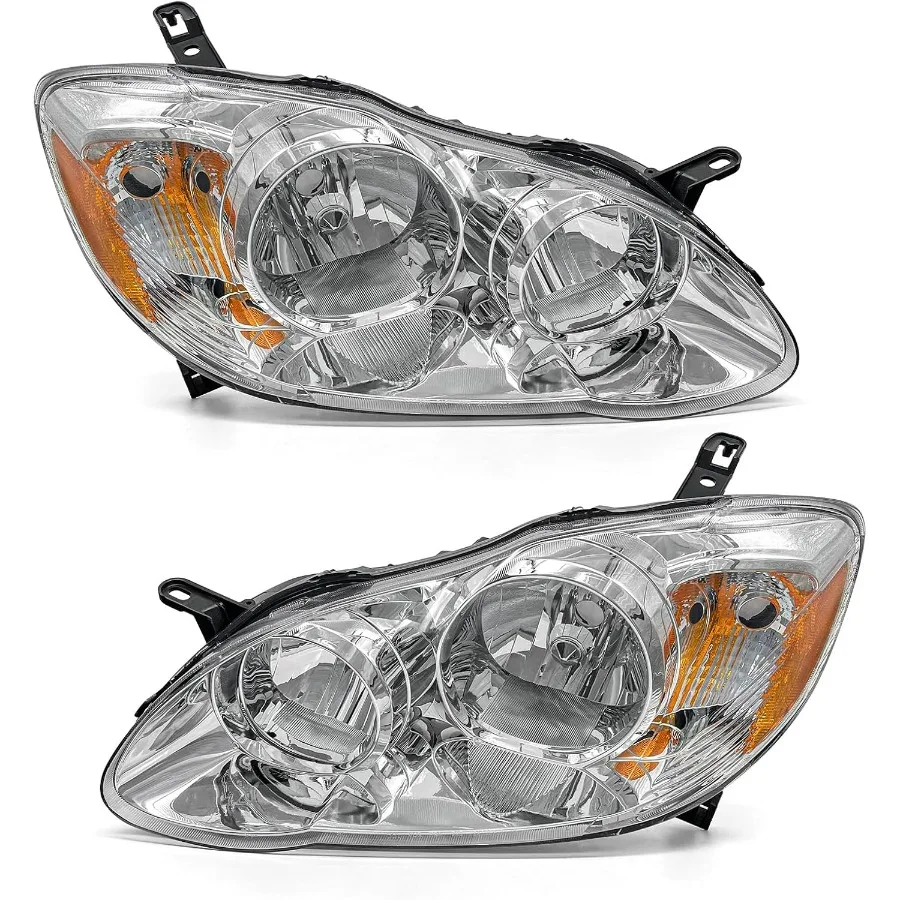 

Compatible with 2003-2008 Corolla Headlight Assembly Chrome Housing Amber Reflector Driver and Passenger Side