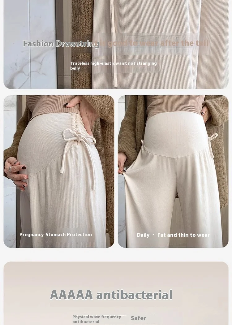 Umstandshose Frühling und Herbst Outdoor Wear Neue Sommer Petite Casual Kordelzug Gerade Hose mit weitem Bein Umstandsmode – Detail 4