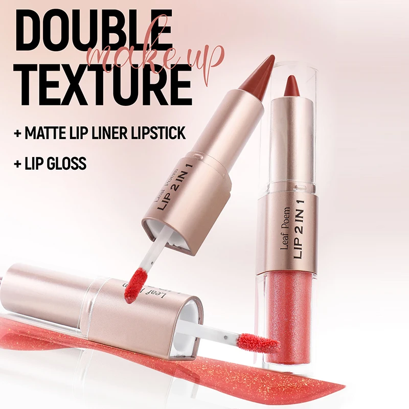 Schwarzbraun konischer Lipliner Konturstift Doppelkopfspiegel Plumping Lip Glaze Kristall Lipgloss Sexy rote Lippen Tönung Make-up